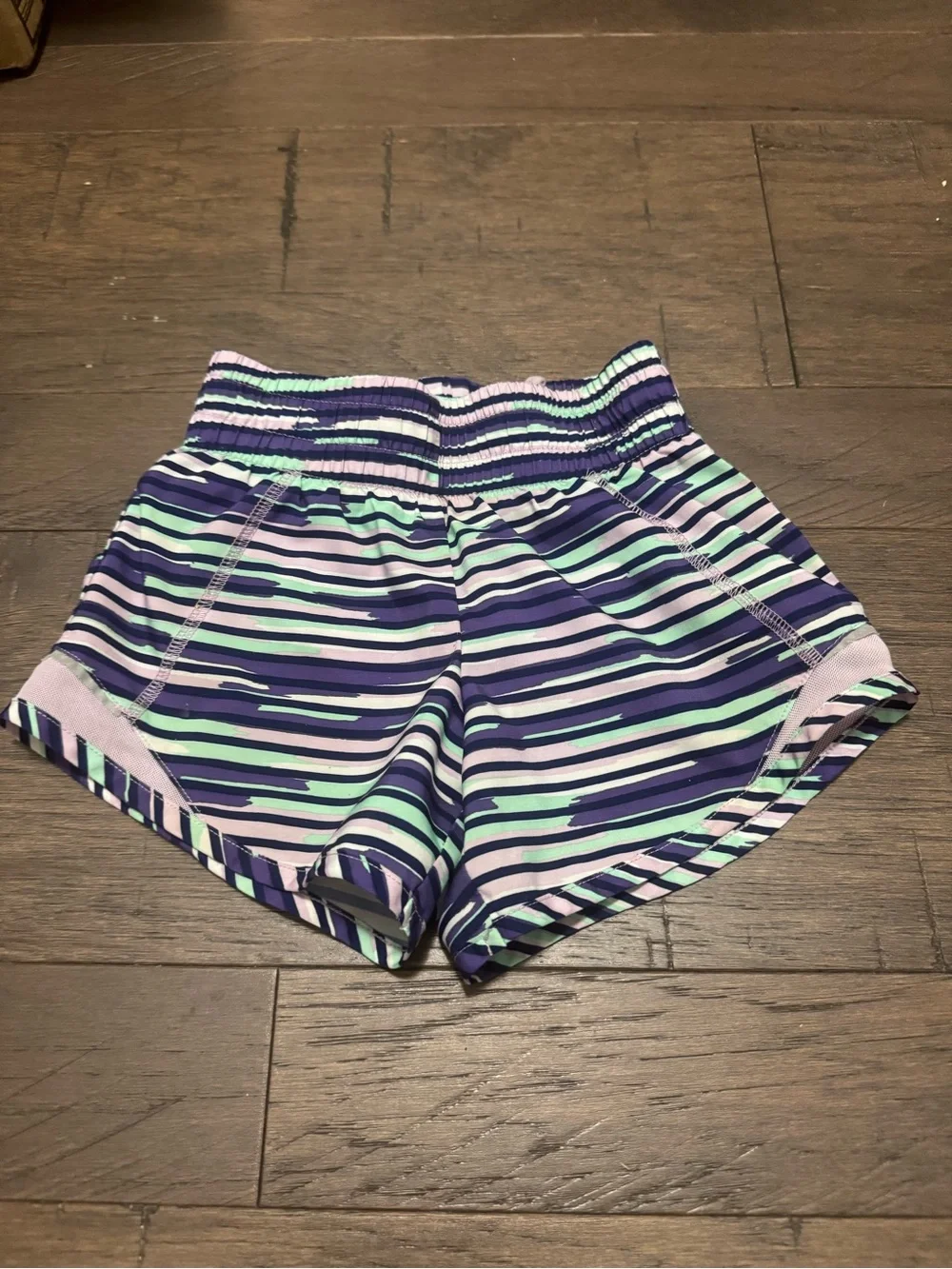 Athletic Works Striped Girl’s Athletic Shorts in Purple, Mint & Light Pink